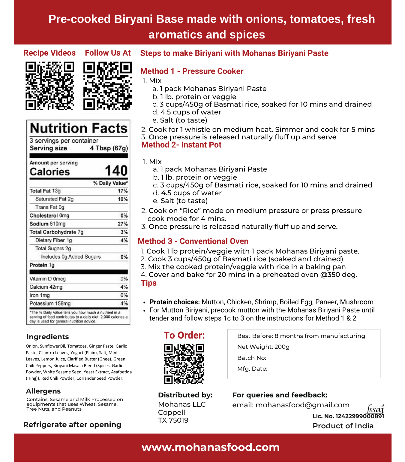 Mohanas Biryani Base (200g)